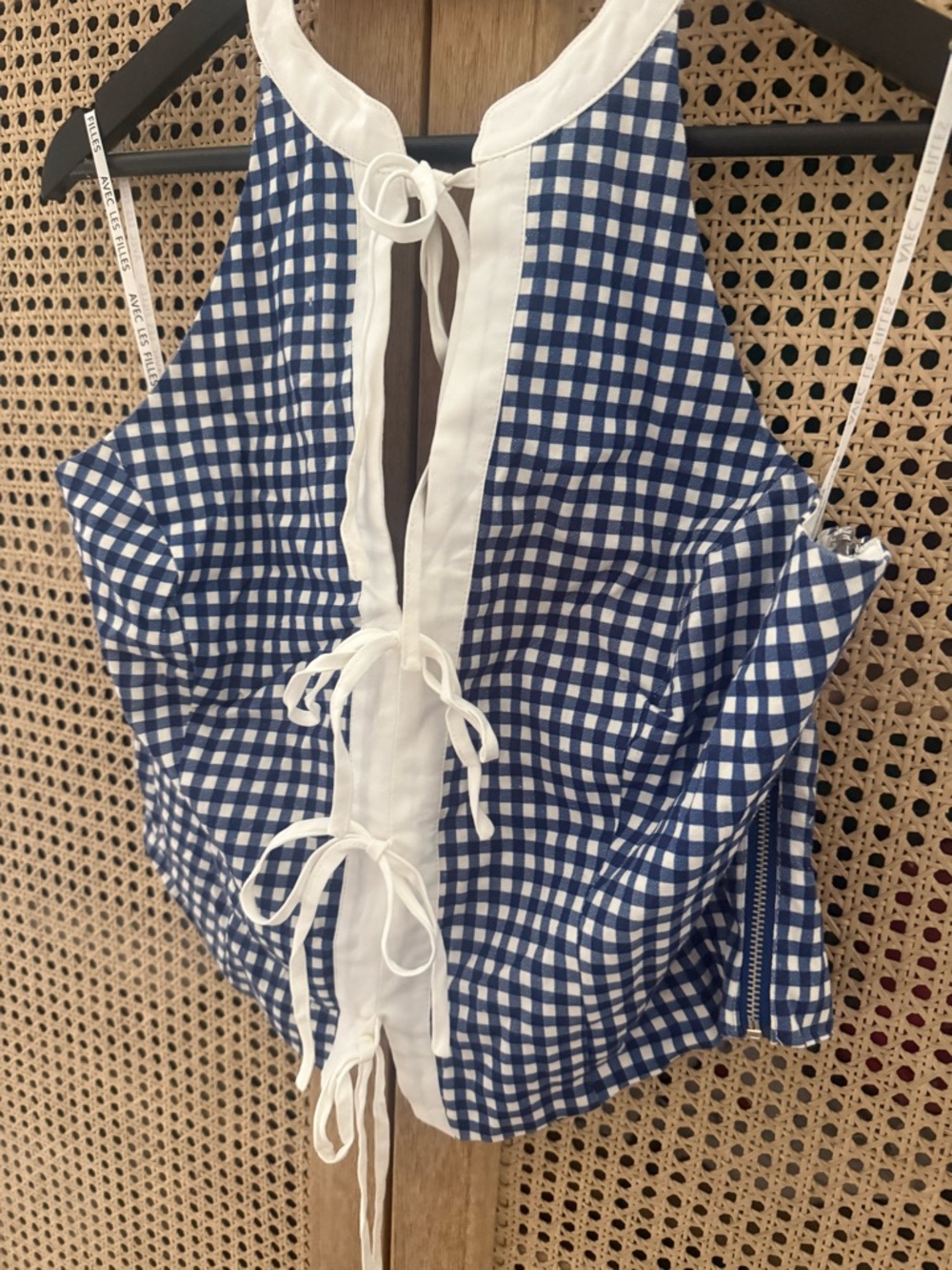 Avec Les Filles Blue and White Gingham Halter Top